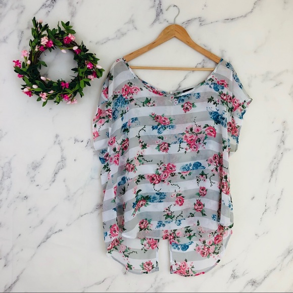 🌸SOLD🌸Torrid Button Back Floral Sheer Blouse - Picture 2 of 7